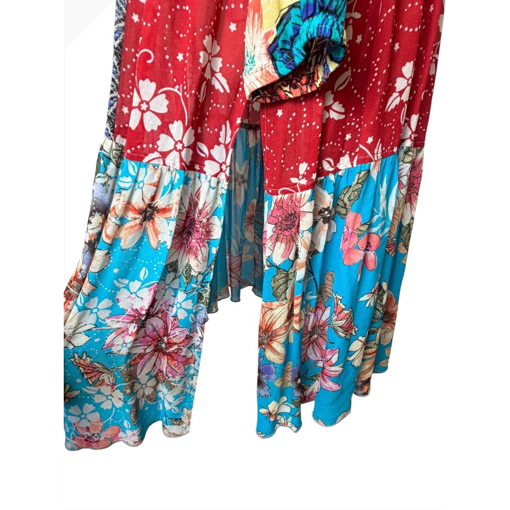 John Mark Duster Kimono Women Medium Yellow Floral Patchwork Embroidered Boho - Picture 5 of 14